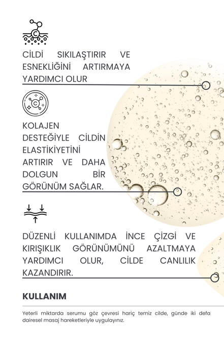 Kolajen Cilt Bakım Serumu, Yaşlanma Karşıtı, 30ml (Collagen 1% + Panthenol 2% + Vitamin E 1%)